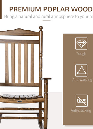 Traditional Wooden High-Back Rocking Chair for Porch, Indoor/Outdoor, Brown