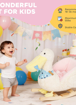 Baby Rocking Horse, Kids Ride on Pelican Rocking Horse for Toddlers 18–36 Months with Realistic Duck Sound, White
