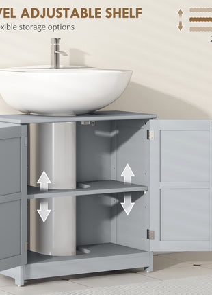 Farmhouse Pedestal Sink Storage Cabinet, Bathroom Sink Cabinet with 2 Barn Doors and Adjustable Shelf, Dark Gray