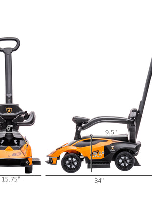 2-in-1 Ride On Push Car for Toddlers 1-3, Licensed Lamborghini Stroller Sliding Car, Push-Along with Under Seat Storage Horn Engine Sound and Steering Wheel, Manual, Orange