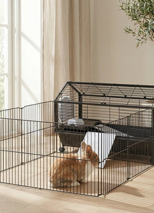 Rolling Metal Rabbit, Guinea Pig, or Small Animal Hutch Cage with Main House and Run