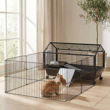Rolling Metal Rabbit, Guinea Pig, or Small Animal Hutch Cage with Main House and Run