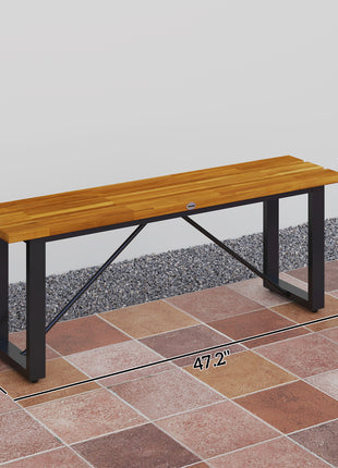 Outdoor Bench, 2-Person Backless Garden Bench, Acacia Wood Patio Bench Loveseat with Slatted Seat for Porch, Park, Teak