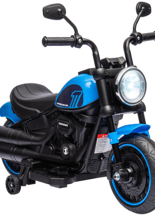 6V Kids Motorcycle w/ Training Wheels, Single-Button Start, Blue