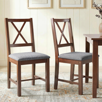 Set of 2 Dining Chairs, Upholstered X-Back Dining Room Chairs with Rubberwood Legs and Padded Seat, Walnut