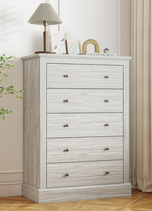 31" Wide Farmhouse Chest of Drawers with 5 Drawers, Dresser for Bedroom with Wood Top for Living Room, Dirty Oak