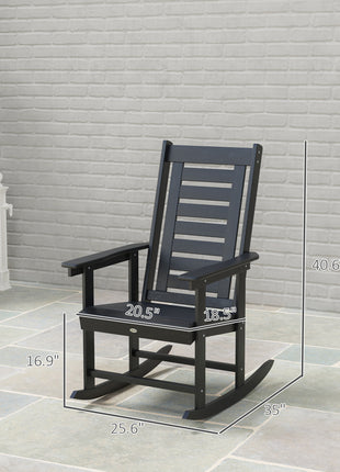 2 Pieces Outdoor Rocking Chairs, HDPE Patio Rockers with 28" High Back, Wide Armrests for Porch Backyard, Black