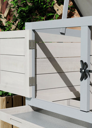 Elevated Rabbit Hutch, Wooden Bunny Cage with Hinged Asphalt Roof and Removable Tray, for Indoor/Outdoor, Gray