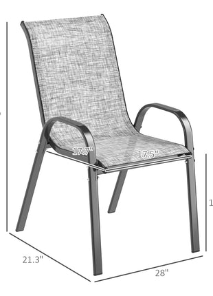 Set of 4 Outdoor Dining Chairs, Stackable Patio Chairs with High Back, Breathable Mesh Seat for Garden Lawn, Mixed Gray