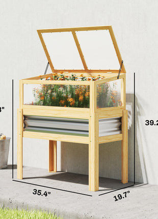 Raised Garden Bed with Mini Greenhouse, Elevated Planter Box with Legs and Bed Liner for Flowers, Vegetables