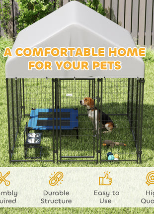 Outdoor Dog Kennel with Roof, 6' x 6' x 6' Heavy Duty Welded Wire Dog Playpen Enclosure with Escape-proof Lock