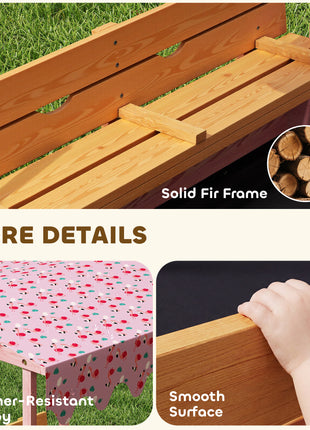 Wooden Sandbox with Cover, Kids Sandbox Outdoor with Seat, Bottom Liner, Canopy for Ages 3-6, Flamingos Print, Pink