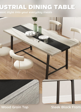 Industrial Kitchen Table for 8 People, 70.9" Long Dining Table with Large Tabletop and Steel Legs for Dining Room, Gray