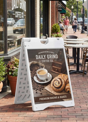 A Frame Sandwich Board Signs Outdoor 22" x 28" Sidewalk Sign with Weighted Tank & Weatherproof Design, White