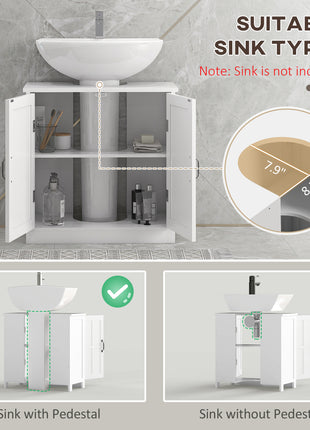 Pedestal Sink Storage Cabinet, Under Sink Cabinet with 2 Doors and Adjustable Shelf, Bathroom Vanity with U-Shape Cut-Out, White
