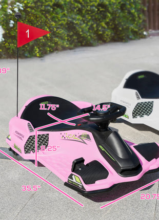 12V Electric Drifting Go Kart w/ Slow Start, Music, Lights, Pink