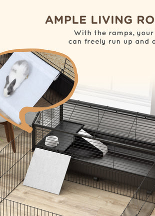 Small Animal Playpen Cage with Rolling Caster, Water Bottle 46.5"