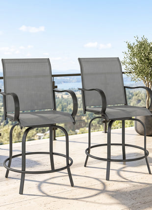 Outdoor Bar Stools Set of 2, 360° Swivel Bar Height Chairs, 26.75" x 29.5" x 48.5", Gray