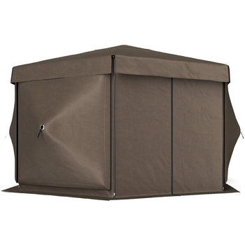 12' x 12' Hexagonal Pop Up Gazebo Canopy Tent with 5 Sidewalls, Outdoor Canopy Shelter with Carry Bag, Brown