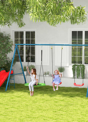 Metal Swing Set for Backyard, 3 in 1 Design with 1 Nest Swing, 2 Seats, 1 Slide, Holds Up to 352 lbs. for Ages 3-8