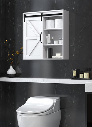 Bathroom Medicine Cabinet, Wall Cabinet with Sliding Door and Adjustable Shelf, 22.75" x 7.75" x 24.5", White