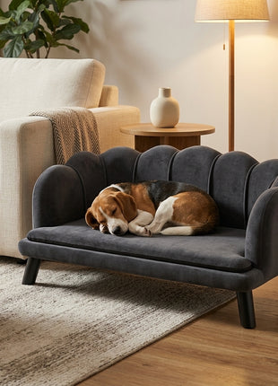 Pearl Design Pet Sofa for Medium and Large Sized Dogs, Pet Bed with Cushion and Solid Wood Legs, Charcoal Gray