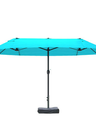 Patio Umbrella, 15' Steel Rectangular Outdoor Double Sided Market Umbrella with Base, Sun Protection & Easy Crank, Blue
