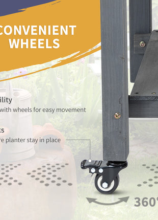 Raised Garden Bed Planter Box w/ 8 Grow Grids, Storage Shelf & Lockable Wheels