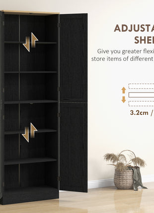 Freestanding Kitchen Pantry, 4-Door Kitchen Pantry Cabinet with Adjustable Shelves and Doors, Distressed Black