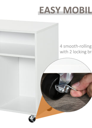 Printer Stand Home Office Mobile Storage Cabinet Organizer Desktop with Caster Wheels, 2 Locking Breaks and Drawer, White