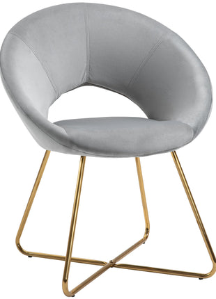 Modern Accent Velvet Chair Open Curved Mid-Back Upholstered Vanity Chair with Gold Plating Metal Legs Gray