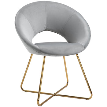 Modern Accent Velvet Chair Open Curved Mid-Back Upholstered Vanity Chair with Gold Plating Metal Legs Gray