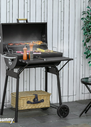 30" Portable Charcoal Barbecue Grill with Wheels Outdoor Barbecue with Adjustable Charcoal Rack, Storage Shelf, for Garden Camping Picnic