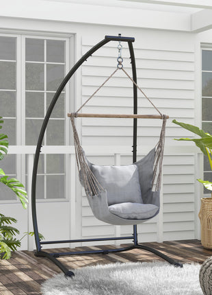 Hammock Chair Stand, C Shape Hanging Heavy Duty Metal Frame Hammock Stand for Hanging Hammock Porch Swing Chair, Indoor & Outdoor Use, Black
