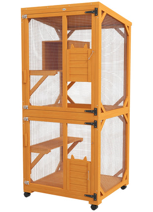 Large Cat House for 1-3 Cats on Wheels Wooden Catio Enclosure Orange