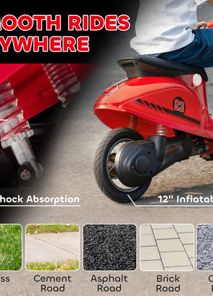 24V Kids Motorcycle with 3-Speed, Electric Motorcycle with Rear Suspension and LED Lights for 8-12 Years Old, Red