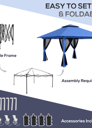 13' x 13' Pop Up Gazebo Instant Canopy Tent Shelter with 2-Tier Roof, Carry Bag, Wight Bags for Outdoor, Garden, Blue