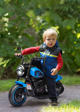 6V Kids Motorcycle w/ Training Wheels, Single-Button Start, Blue