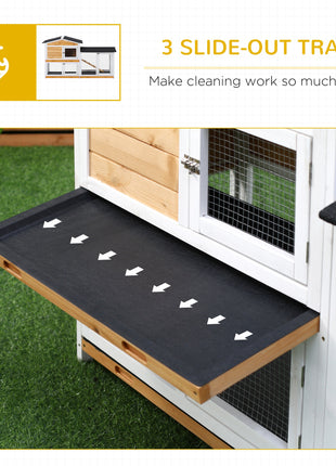 62" Rabbit Hutch, Wooden Bunny Hutch, Guinea Pig Cage, Small Animal Enclosure with Run Area, Removable Tray, Asphalt Roof, Lockable Doors and Ramp, for Rabbits, Chickens, Ducks, Nature Wood