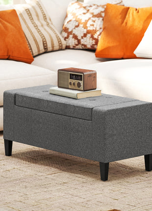 36" Ottoman with Storage, Storage Ottoman Bench with Lift Top and Rubberwood Legs, Linen Upholstered Entryway Bench with Seating for Living Room, Bedroom, Holds up to 330 lb, Gray