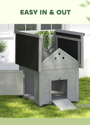 Duck Coop, Wooden Duck House with Openable Roof & Double Doors, Light Gray