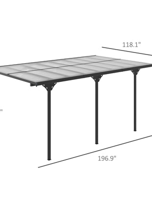 16.5' x 10' Outdoor Polycarbonate Pergola, Transparent UV Blocking Awning, Hardtop Deck Gazebo, Aluminum, Gray