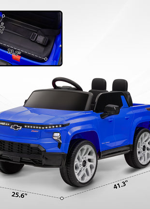 12V Chevrolet Silverado EV RST Licensed Kids Electric Car with Parent Remote Control, Spring Suspension, Blue
