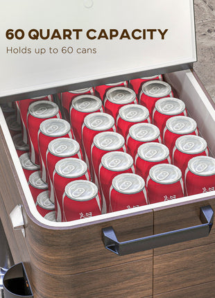 60 Quart Outdoor Cooler Cart, Rolling Ice Chest with Bottom Shelf and Bottle Opener for Backyard, Deck, Poolside Party