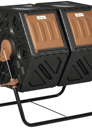 Dual Chamber Compost Tumbler Bin, Outdoor Tumbling Composter with 24 Ventilation Openings and Steel Legs, 34.5 Gallon