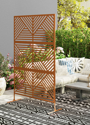 Decorative Privacy Fence Screen, Metal Outdoor Privacy Screen Climbing Plant Trellis with Stand, Rhombus Brown