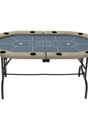 Foldable Poker Table Blackjack Texas Holdem Poker Game Table with Cup Holders, 70" Oval, Blue