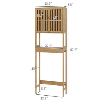 Over the Toilet Cabinet, Bamboo Bathroom Above Toilet Storage with Slatted Doors and Adjustable Shelf, Natural