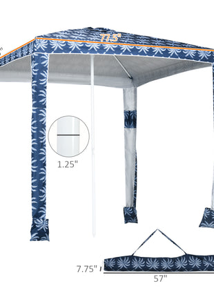 Quick Beach Cabana Canopy Umbrella, 6.5' Easy-Assembly Sun-Shade Shelter with Sandbags and Carry Bag, Cool UV50+ Fits Kids & Family, Blue Coconut Palm