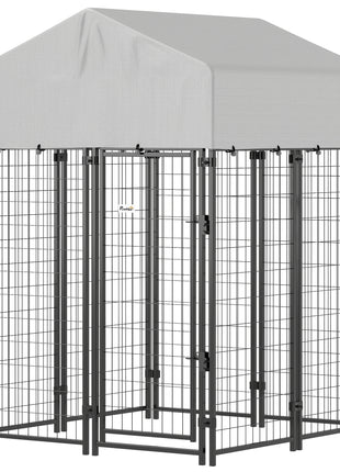 Outdoor Dog Kennel with Roof, 4' x 4' x 6' Heavy Duty Welded Wire Dog Playpen Enclosure with Escape-proof Lock